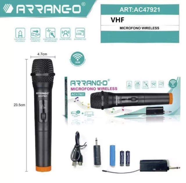 Microfono Professionale Dinamico Wireless Con Ricevitore Senza Fili Cavo Karaoke