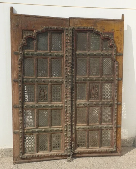 Antique Temple Door Wooden Brass Jali Handmade Indian Vintage Collection / Decor 4