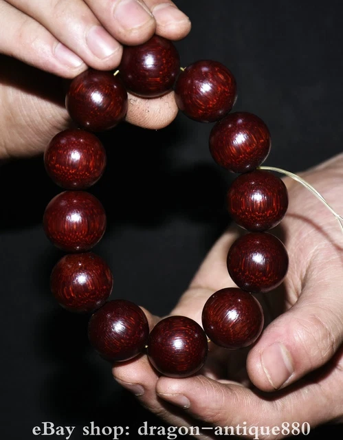 4” Rare Old Chinese Wood Carving Dynasty Palace Bead Jewelry Bracelet