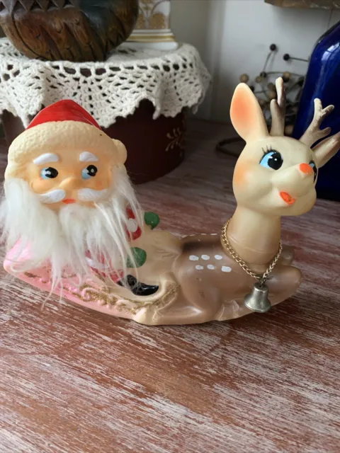 Vintage Ninohira Japan Santa Claus & Rudolph On Sleigh Christmas Decoration