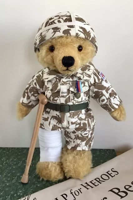 Super Merrythought Help for Heroes Soldier 13” Teddy Bear with Crutch & Bag. Vgc