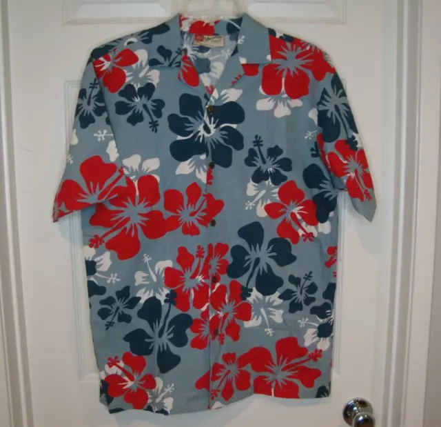 Hilo Hattie Hawaiian Aloha Shirt Blue Floral Boy's XL 14/16 Made in Hawaii