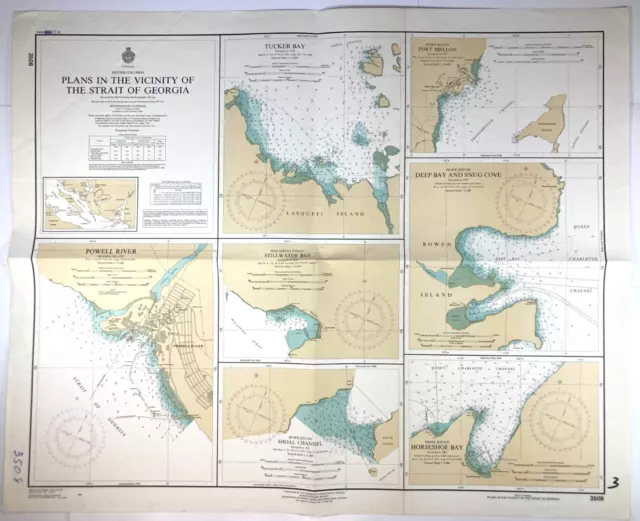 Vtg STRAIT OF GEORGIA Nautical Chart HORSESHOE Bay BRITISH COLUMBIA Canada Map