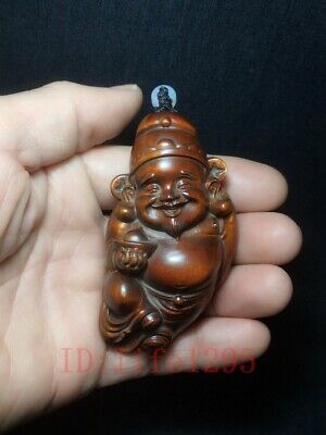 Japanese boxwood hand carved god of wealthy statue netsuke old Collection gift