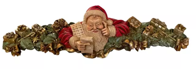 Vintage Christmas Santa Mantel Mantle 5 Stocking Holder Resin? Plaster? 35" Long