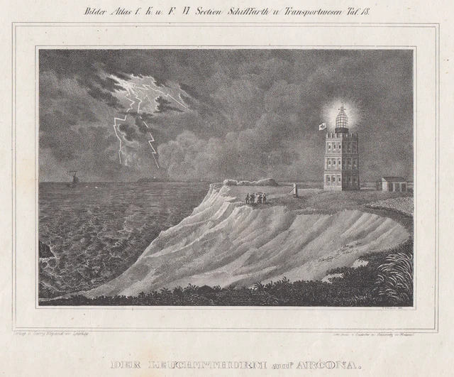 Rügen Wittow Cabo Arcona Original Litografía Rosmäsler 1835