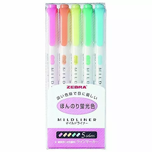 Zebra MILD LINER Double Sided Highlighter 5 Set (WKT7-5C) JAPAN IMPORT