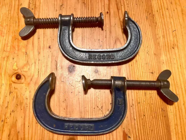 Vintage 2X Record No 3 Pair G Clamps Tool 3" 1 Fine Thread British Woodworking