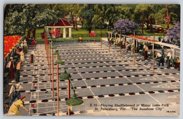 St. Petersburg, Florida FL - Playing Shuffleboard - Vintage Postcard - Posted