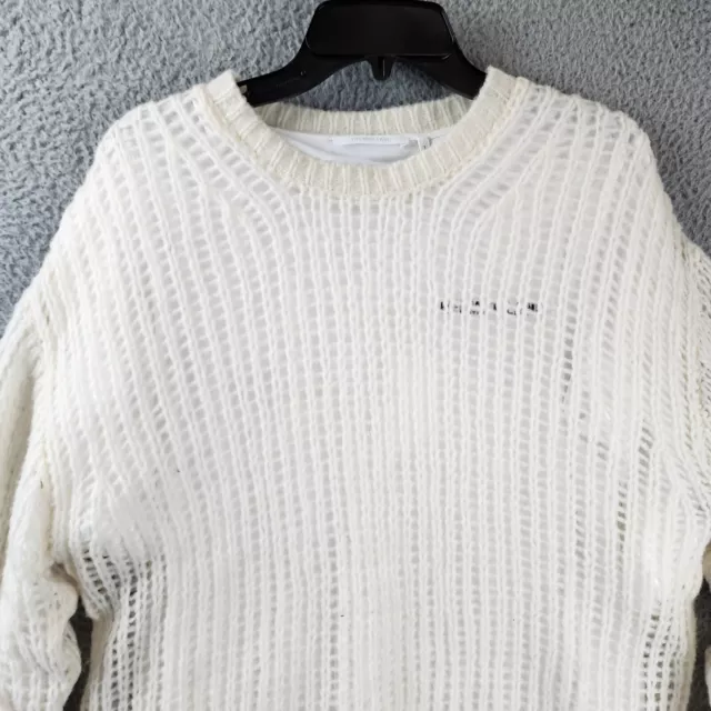 HELMUT LANG Layered Logo Sweater Men's Small Ivory Crewneck L/S Pullover 3