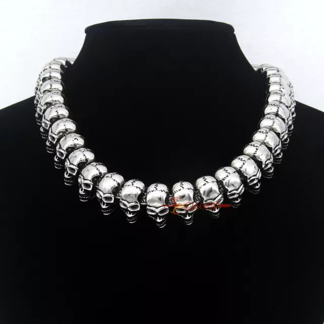 Men's Heavy 316L Stainless Steel Skull Head Chain Necklace Gothic Biker Bracelet
