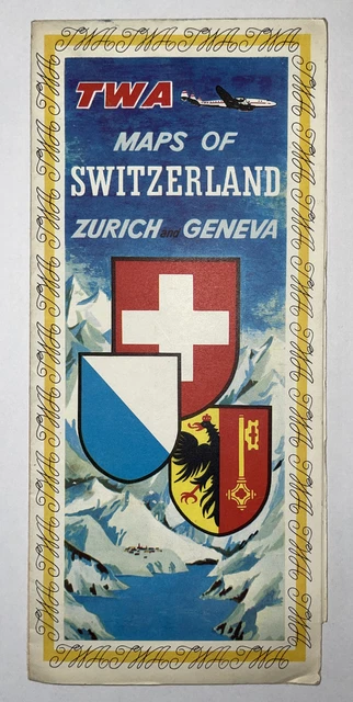 TWA Trans-World Airlines - Maps Of Switzerland, Zurich & Geneva 1950’s Brochure
