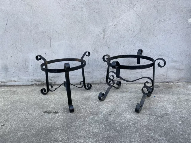 Vintage Black Wrought Iron Metal Scroll Plant Stand Planter Pot Floor A Pair