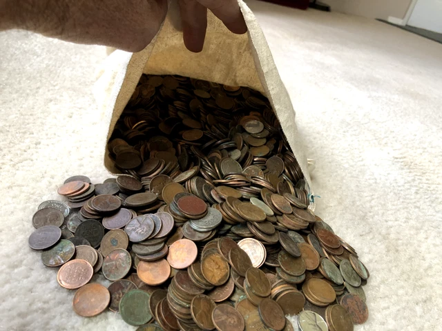 Huge 27 Pound Bag Lincoln Wheat Penny Indian Head Cents Buffalo V and Shield 5c!