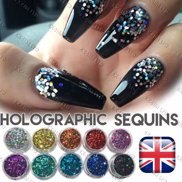 1mm HOLOGRAOHIC GLITTER FLAKES Sequins Paillette Sparkly Nail Art Hexagon 3D DIY