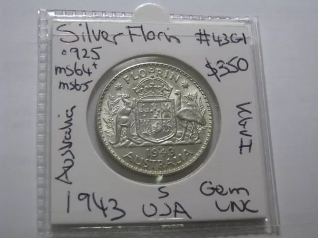 1943 S  Florin Silver USA mintage coin Australia KGVI  Gem Unc nice Coin  #43.G1