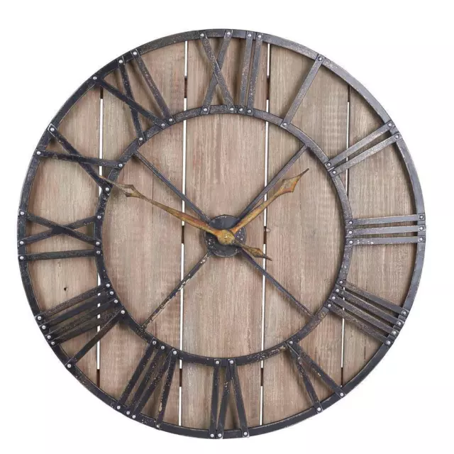 Household Essentials Wall Clocks Metal Face Material Roman Numerals Round Brown 2