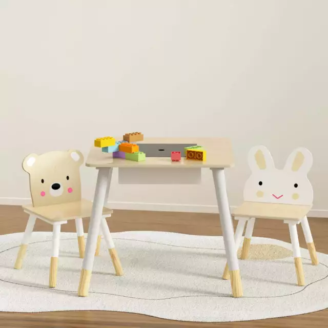 Keezi 3PCS Kids Table and Chairs Set Activity Desk Chalkboard Toy Hidden Storage