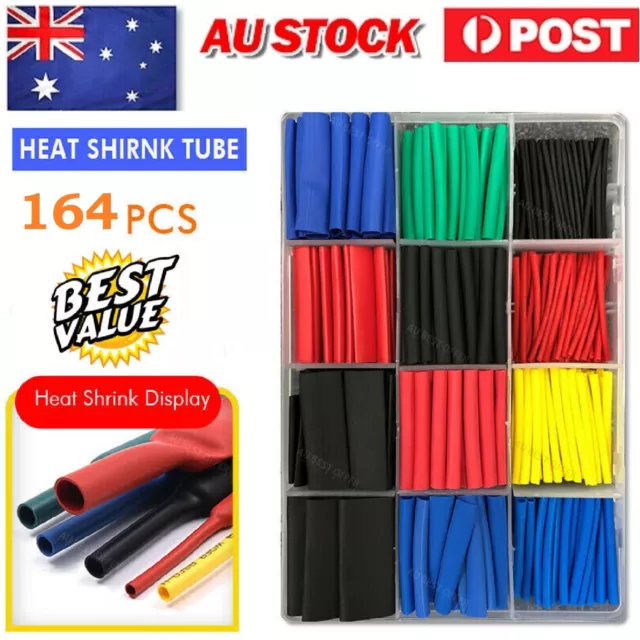 164 Pcs Heat Shrink Tubing Assortment Tube Wire Cable Insulation Sleeving Set AU