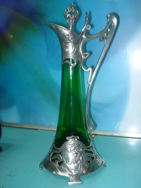 WMF Silver plate Green glass claret wine decanter jug pitcher Albert Mayer