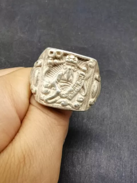Old Chinese tibet silver handcarved God of Wealth wealth Ring