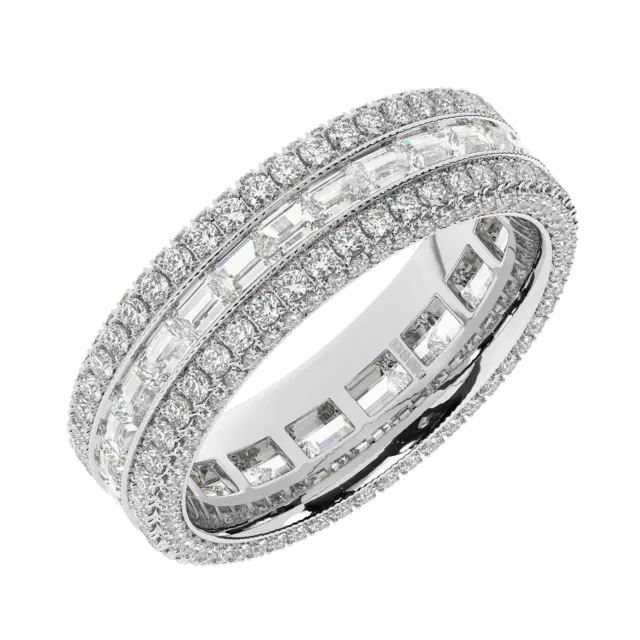 6.5 MM 100% Natural Round & Baguette Diamond Full Eternity Ring 18K White Gold