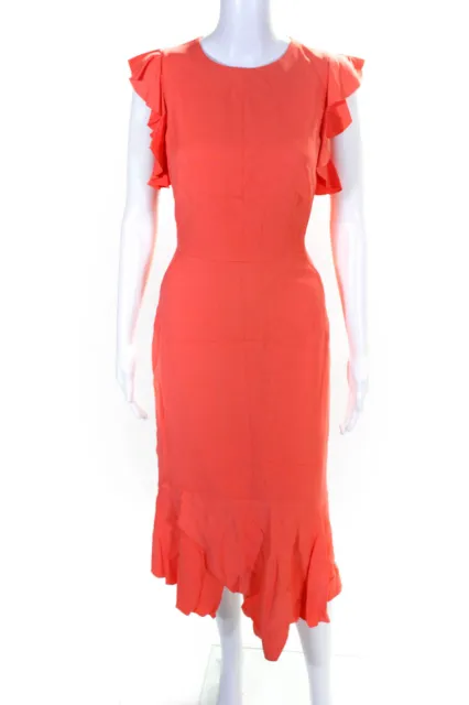 Karen Millen Womens Sleeveless Ruffle Midi Sheath Dress Orange Size 8