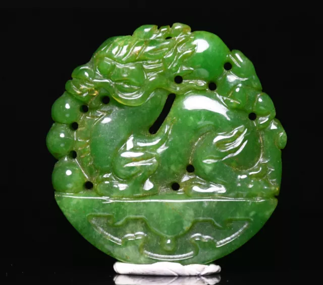 5CM Natürliche Smaragd Jadeit Grün Jade Dragon Loong Beast Yubi Anhänger