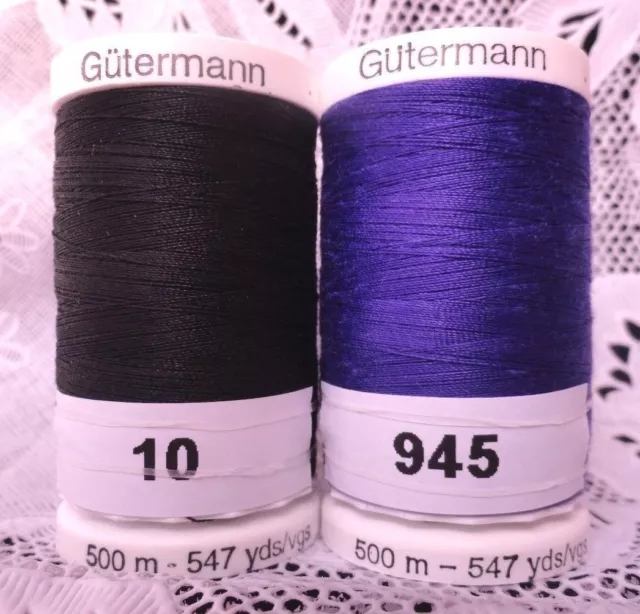 NEW Black & Purple GUTERMANN 100% polyester thread 547 yards Spools