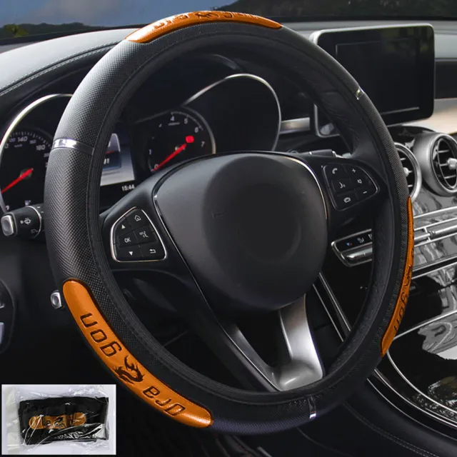 Universal 15'' Car Steering Wheel Cover Reflective Orange PU Leather Accessories