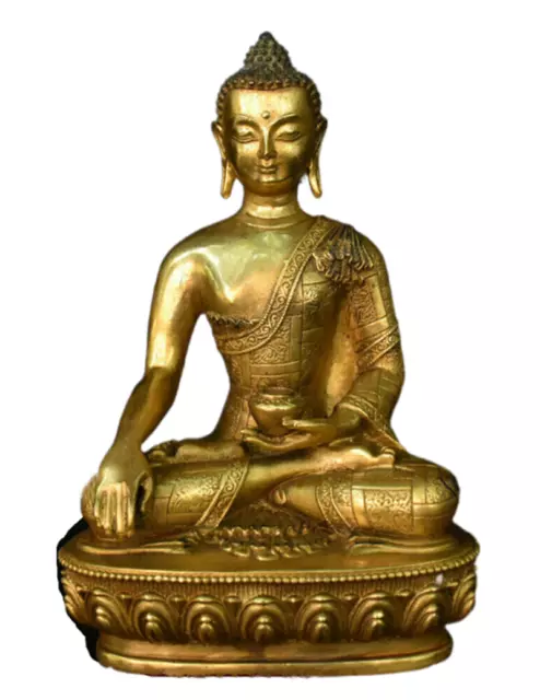 Antique Old Tibetan Bronze Gilt Shakyamuni Amitabha Buddha Tathagata Bowl Statue