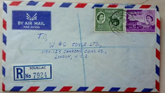 Mauritius 1960 Registered Airmail Cover With Souillac Postmark & Regn Label