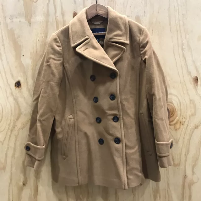 NWOT Lands End Womens Wool Blend Double Breasted Coat Beige Size 14