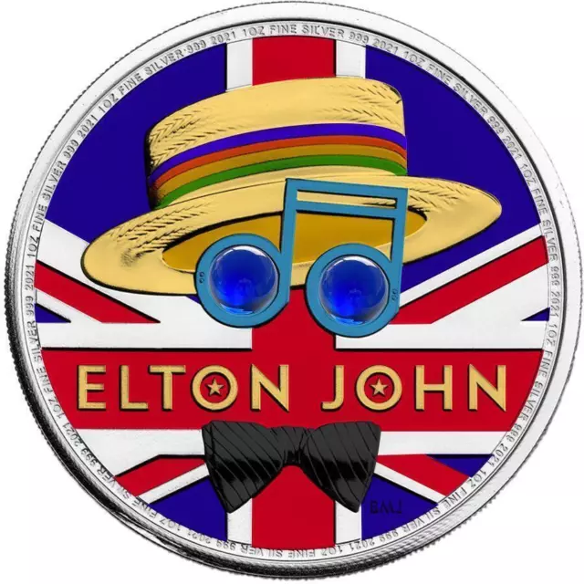 Leyendas de la música de 2 libras del Reino Unido 2021 - Moneda de plata de 1 oz Elton John