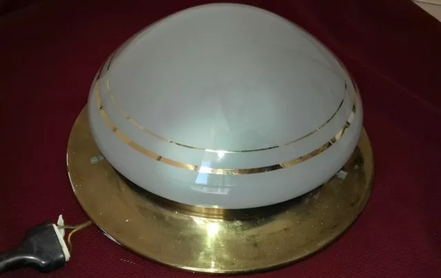 Plafoniera d'epoca vetro lavorato satinato oro - vintage Ceiling lamp gold