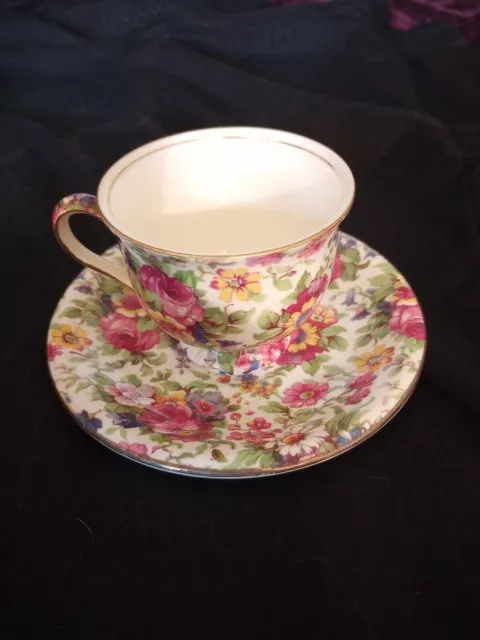 Royal Winton Floral Rose Chintz Grimwades Tea Cup & Saucer Set Vintage