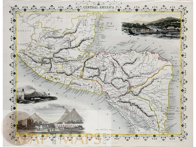 America Centrale Vecchia mappa Guatemala, Honduras Tallis 1851