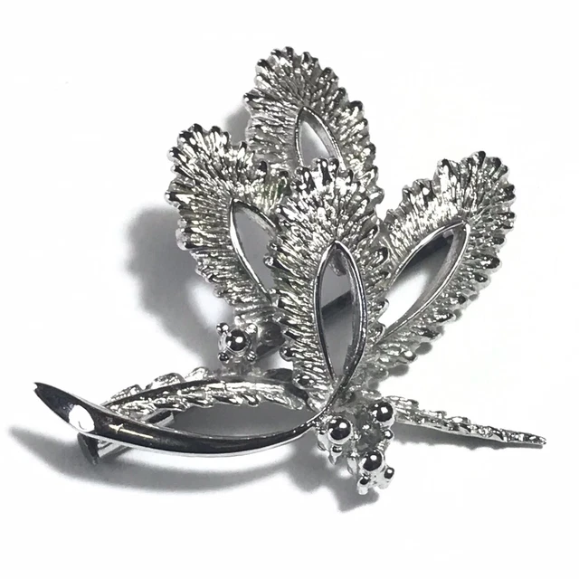 Belle Broche Ancienne Rose En Argent Massif – Style Art Nouveau, Poinçon Crabe