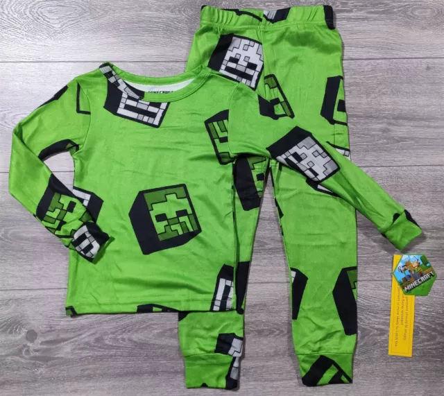 Minecraft Pajamas Kids Small Size 6 Green Snug-Fit Soft Shirt Pant PJs Boys