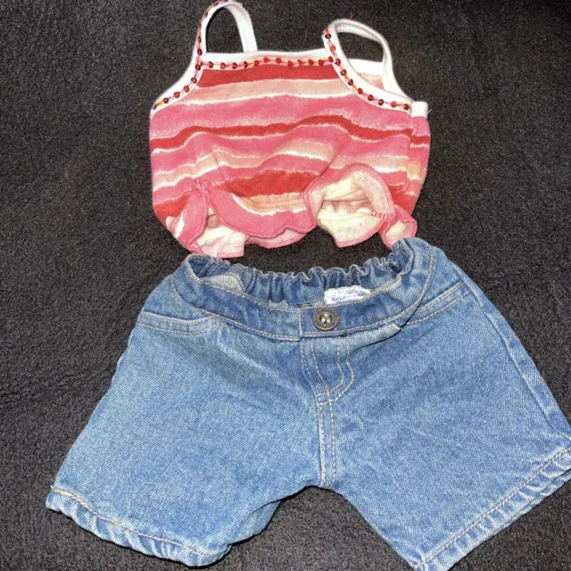 Build a Bear Pink sequin Tank Denim Shorts Teddy Clothes Outfit For Plush Toys