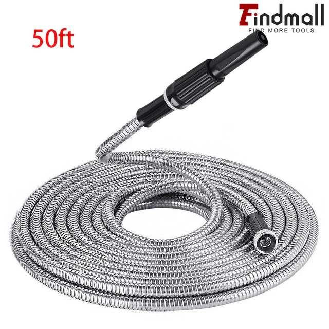 50FT/15M Hose Water Pipe Lightweight Stainless Steel Metal garden Flexible