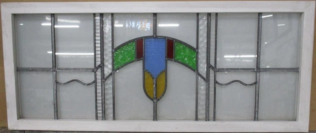 OLD ENGLISH LEADED STAINED GLASS WINDOW TRANSOM Cute Abstract 42.25" x 18"