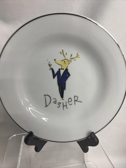 Pottery Barn DASHER REINDEER Dessert Salad Appetizer Plate 8.5" Retired Holiday