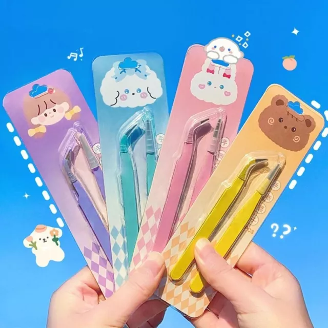 Candy Color Tape Sticker Tool Stainless Steel Eyelashes Tweezers