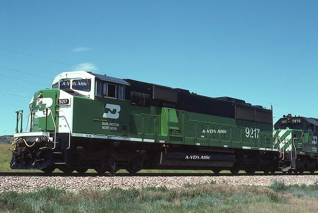 Orig slide BN Burlington Northern EMD SD60M 9217 W Elkhorn WI 1990  BIN