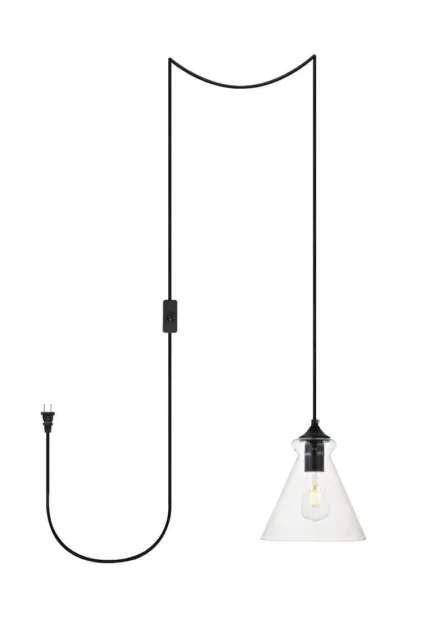 Black Pendant Light Swag with Plug in Cord and On-Off Switch Glass Lamp Shade