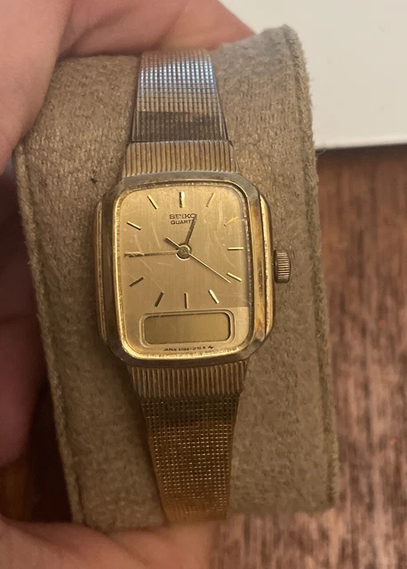 Vintage Seiko Womens Watch Digital Gold Tone 23mm L012-5059 New Battery SMALL 6\