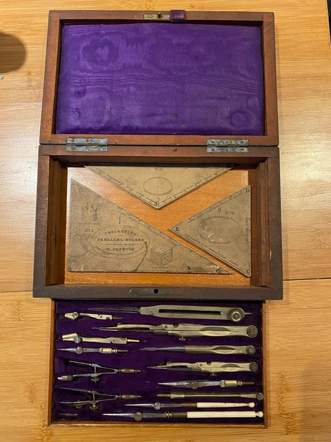 Compass Box Set Old ANTIQUE DRAUGHTSMAN’S/ARCHITECTS DRAWING instruments Boxed c1890's ...