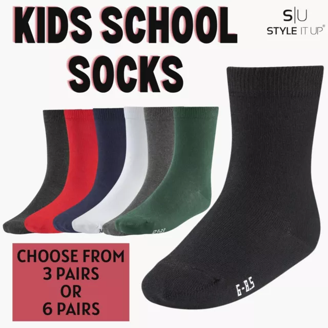 Boys Girls 3 Pairs Ankle School Socks COTTON RICH Plain Unisex Kids Childrens
