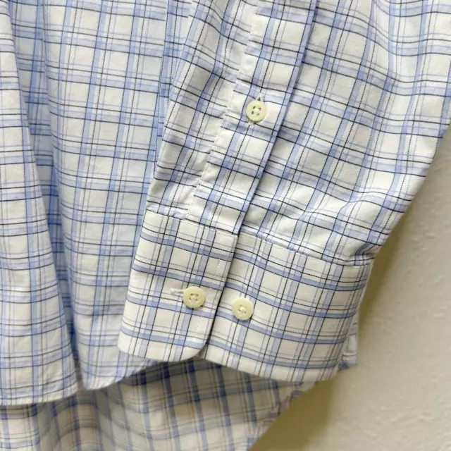 David Donahue Mens 17 34/35 Regular Fit 100% Cotton Check Plaid Dress Shirt Blue 3